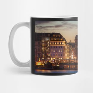 Jungfernstieg, Binnenalster, Christmas lights, dusk, Hamburg, Germany Mug